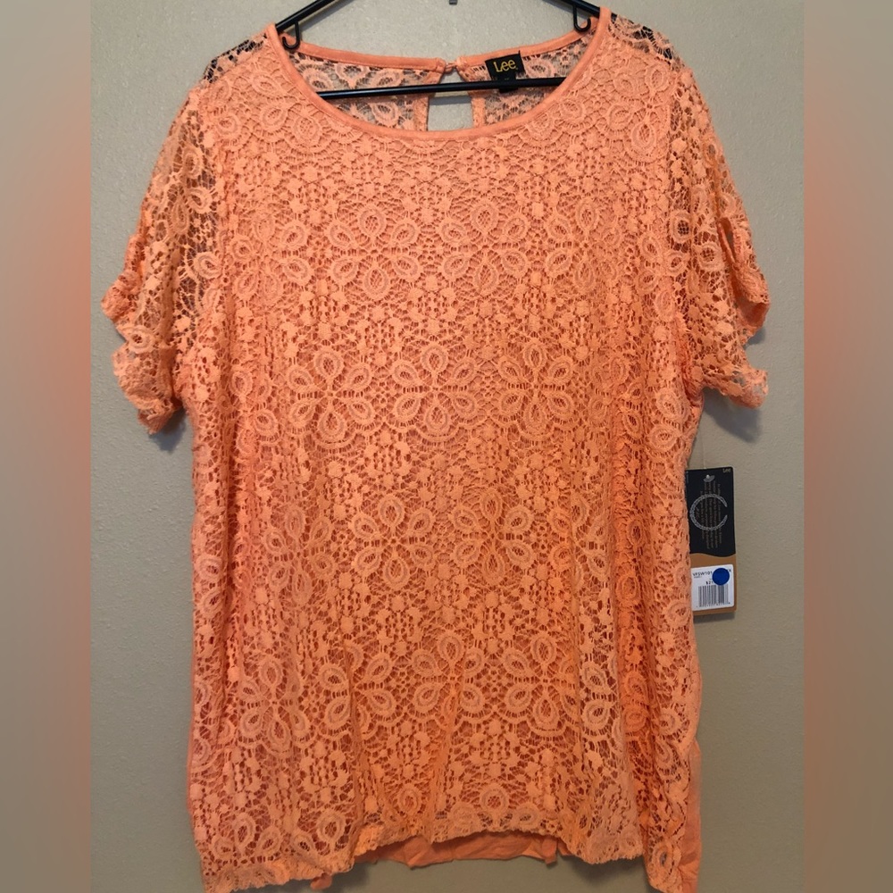 NWT Lee Lacy Overlay Coral Shirt 2X